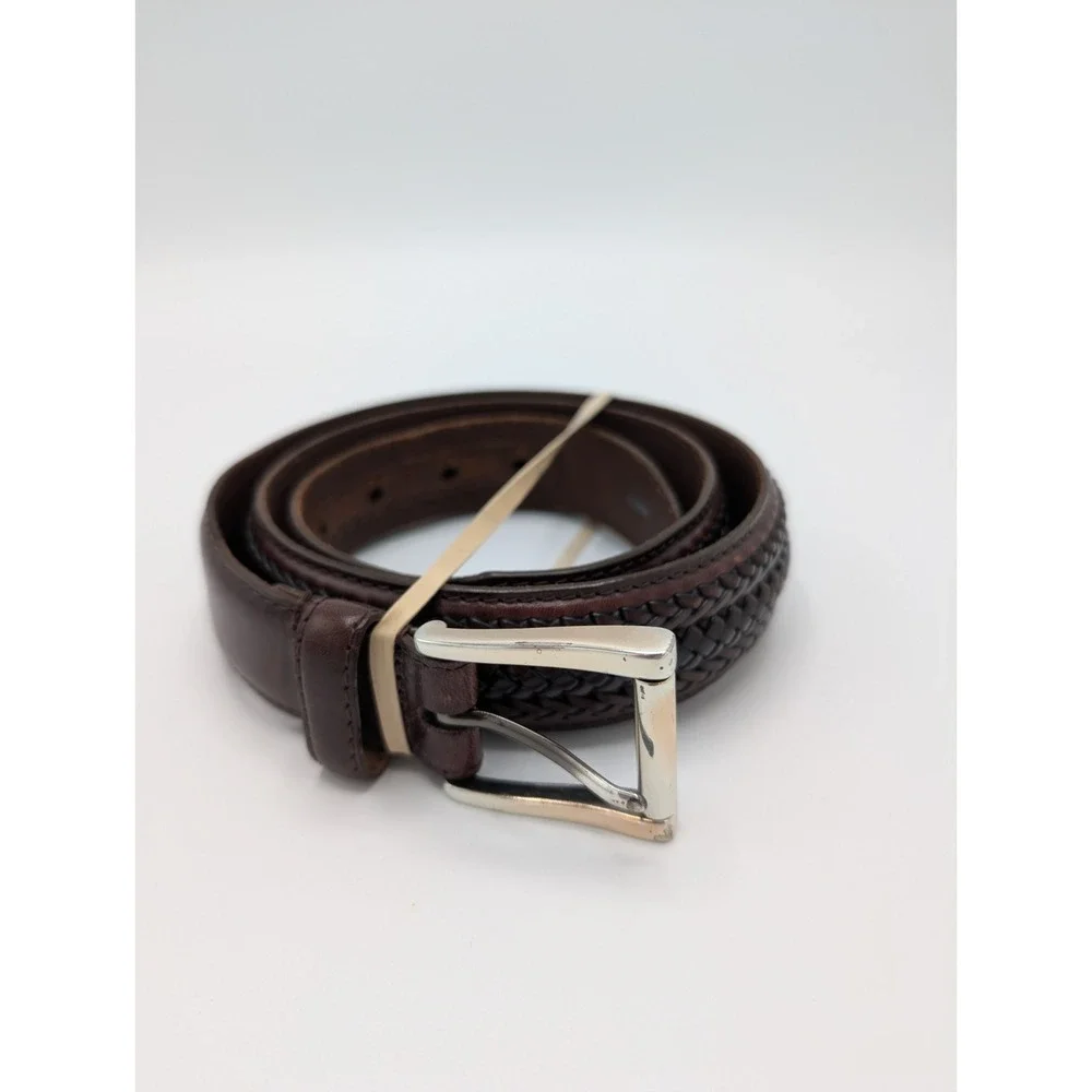 Brighton M21335 Braided Leather Belt Size 34 Brown Full Grain Silver Buckle